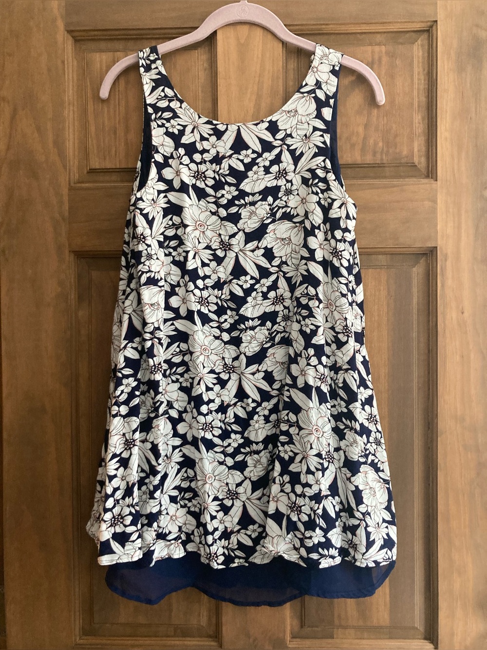 Forever21 Navy & Floral Print Dual Layer Tank Top Small